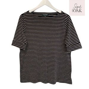 LAUREN Ralph Lauren Navy & Shimmer Gold Striped Shirt 1X